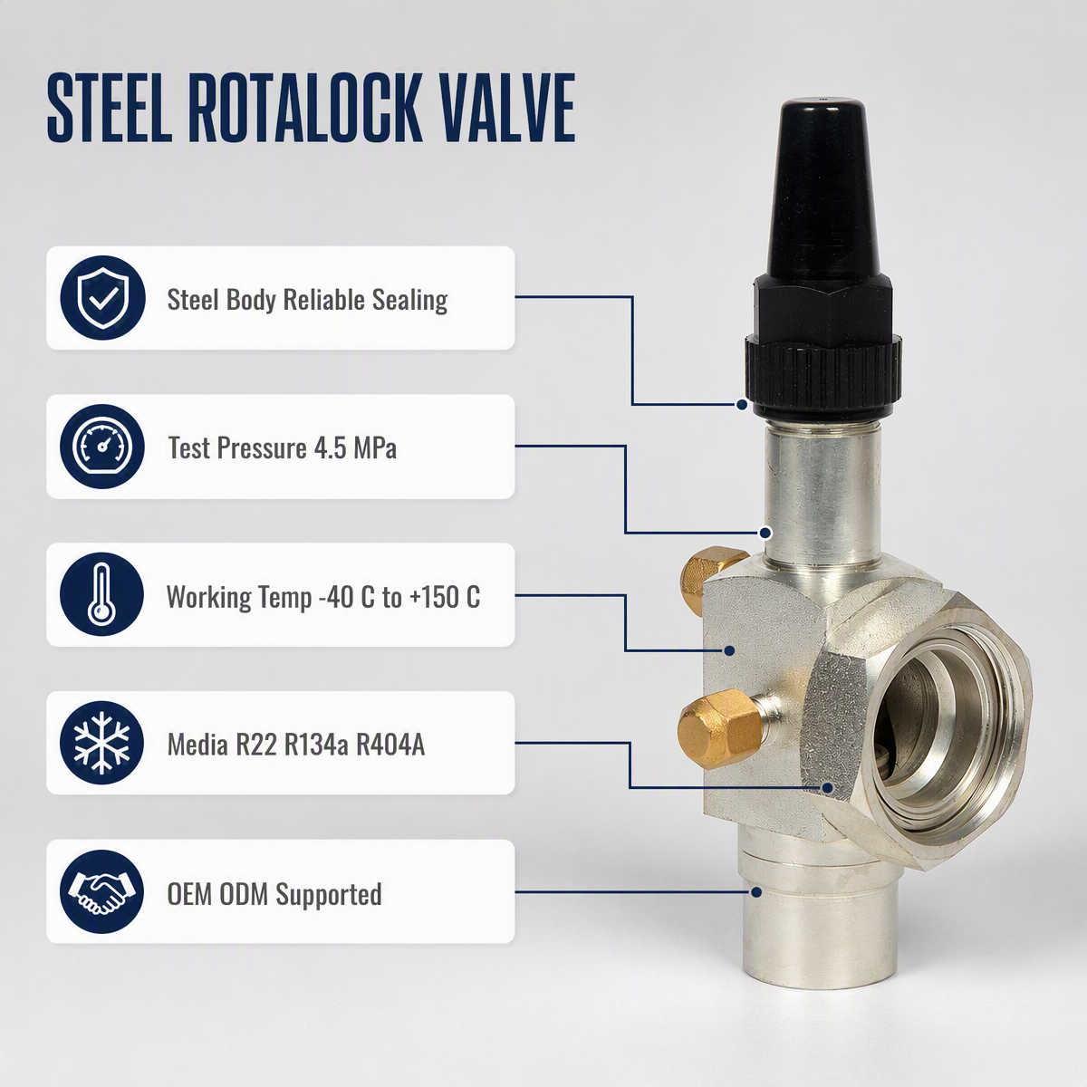 Rotalock Valve Steel Shut Off Valve untuk Kompresor Pendingin Unit Kondensasi Cold Storage Pasokan Pabrik OEM